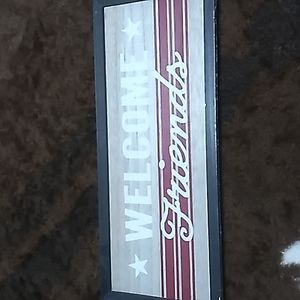 Farmhouse wooden hanging decor. Welcome Friends aprox 18 x 8 wooden in Tan,